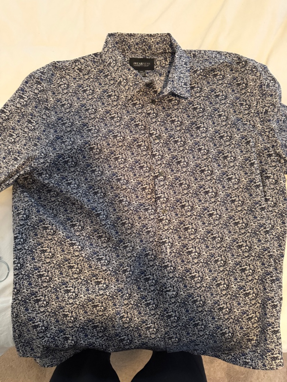 Kenneth Cole Navy and White Micro Floral Button-Down Shirt